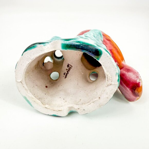 Vintage Majolica Bird Parrot Parakeet Ceramic Flower Frog Made In Japan - Picture 5 of 6